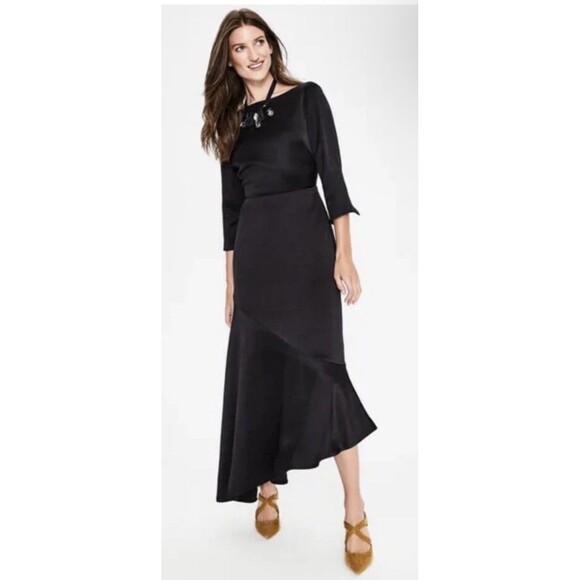BODEN REBECCA Black SATIN DRESS ASYMMETRICAL Hem Cocktail Classy Formal Retro 4R - Picture 2 of 13